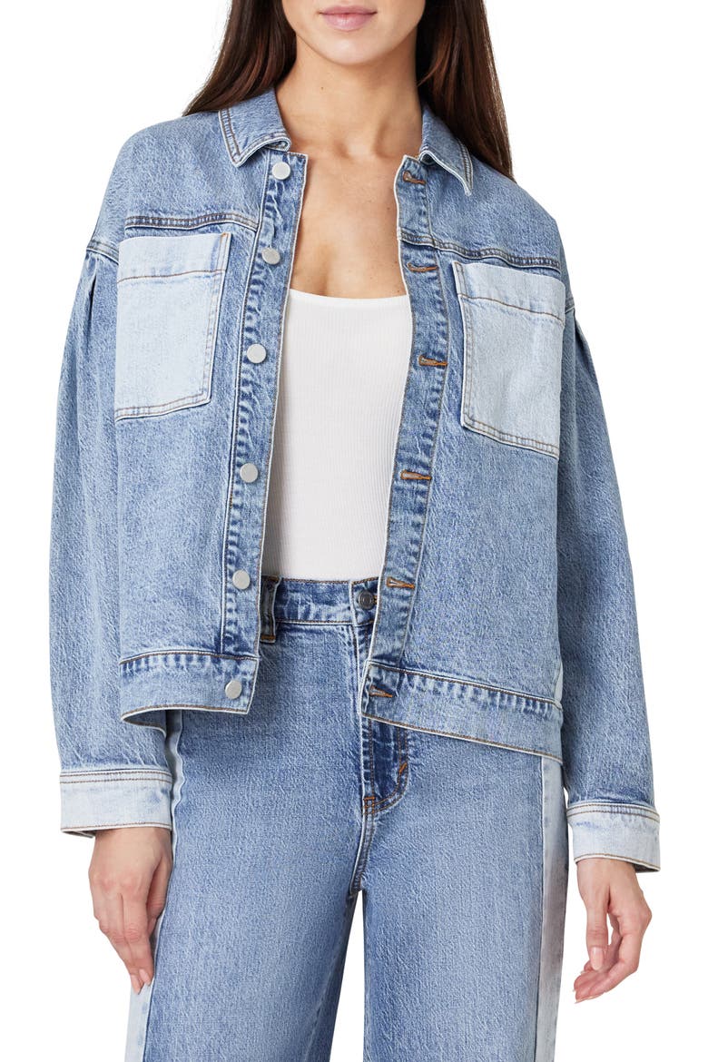 Colorblock Oversize Denim Trucker Jacket, Main, color, PACIFIC