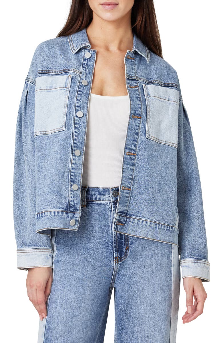 Habitual Colorblock Oversize Denim Trucker Jacket, Main, color, Pacific