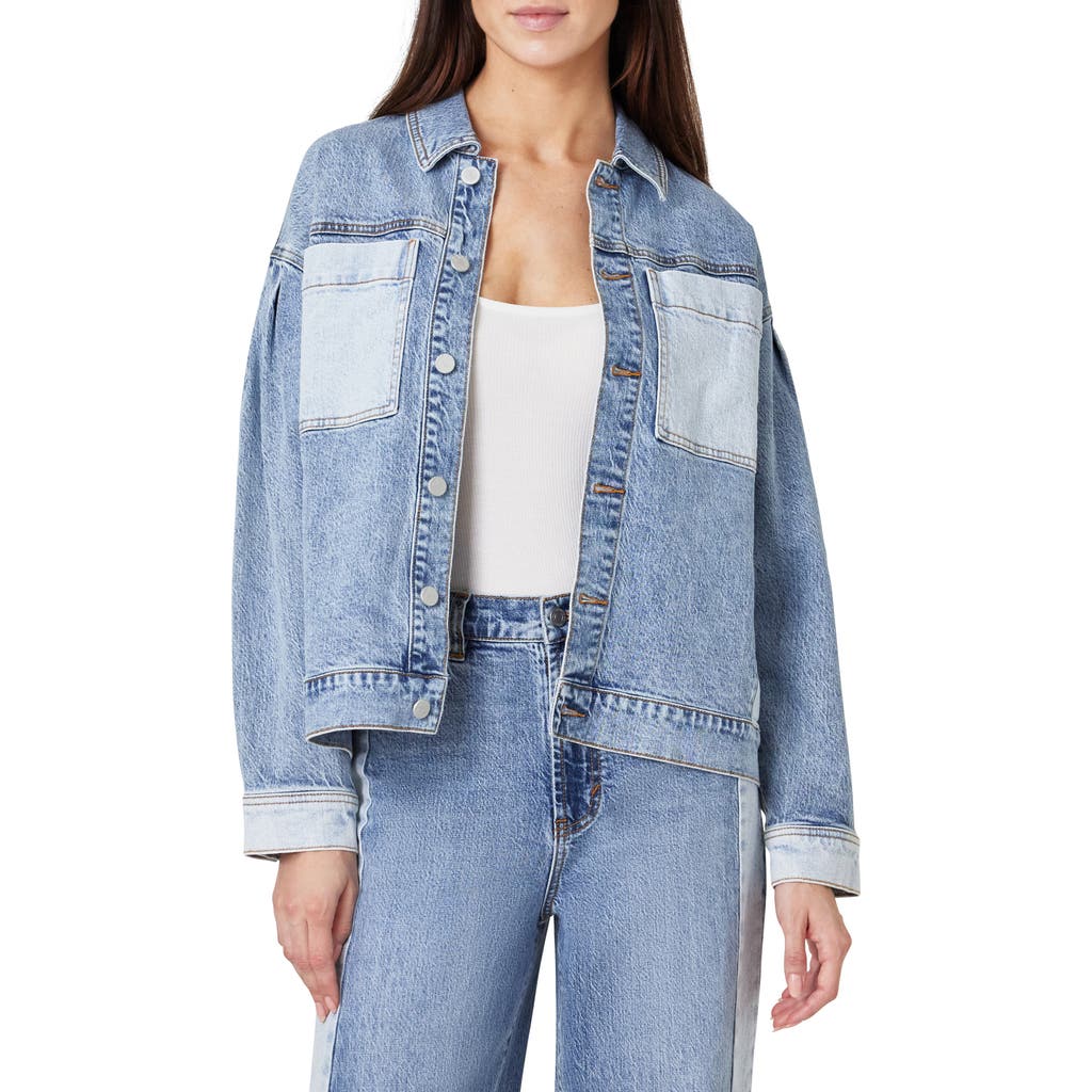 Habitual Colorblock Oversize Denim Trucker Jacket In Pacific