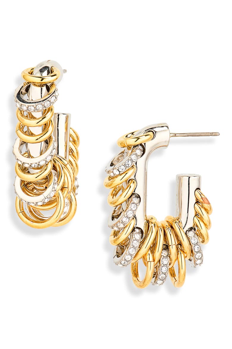 Small Punk XL Link Pierced Mixed Metal Open Oval Hoop Earrings, Main, color, GOLD / SILVER