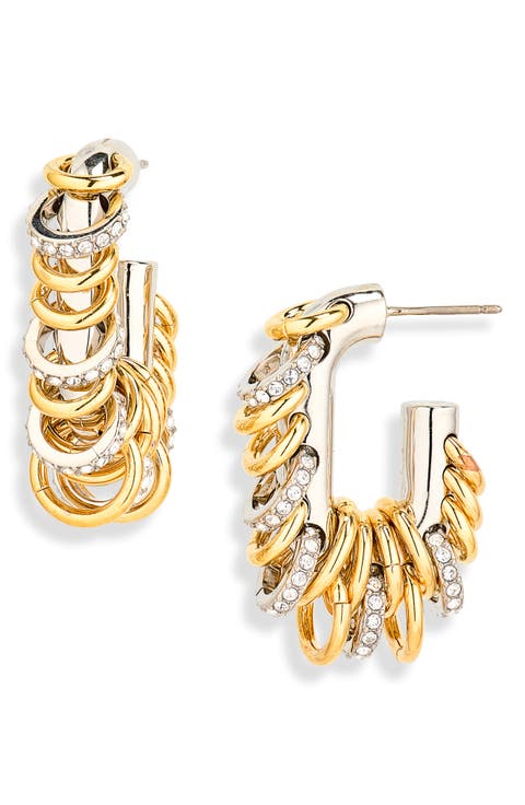 Small Punk XL Link Pierced Mixed Metal Open Oval Hoop Earrings