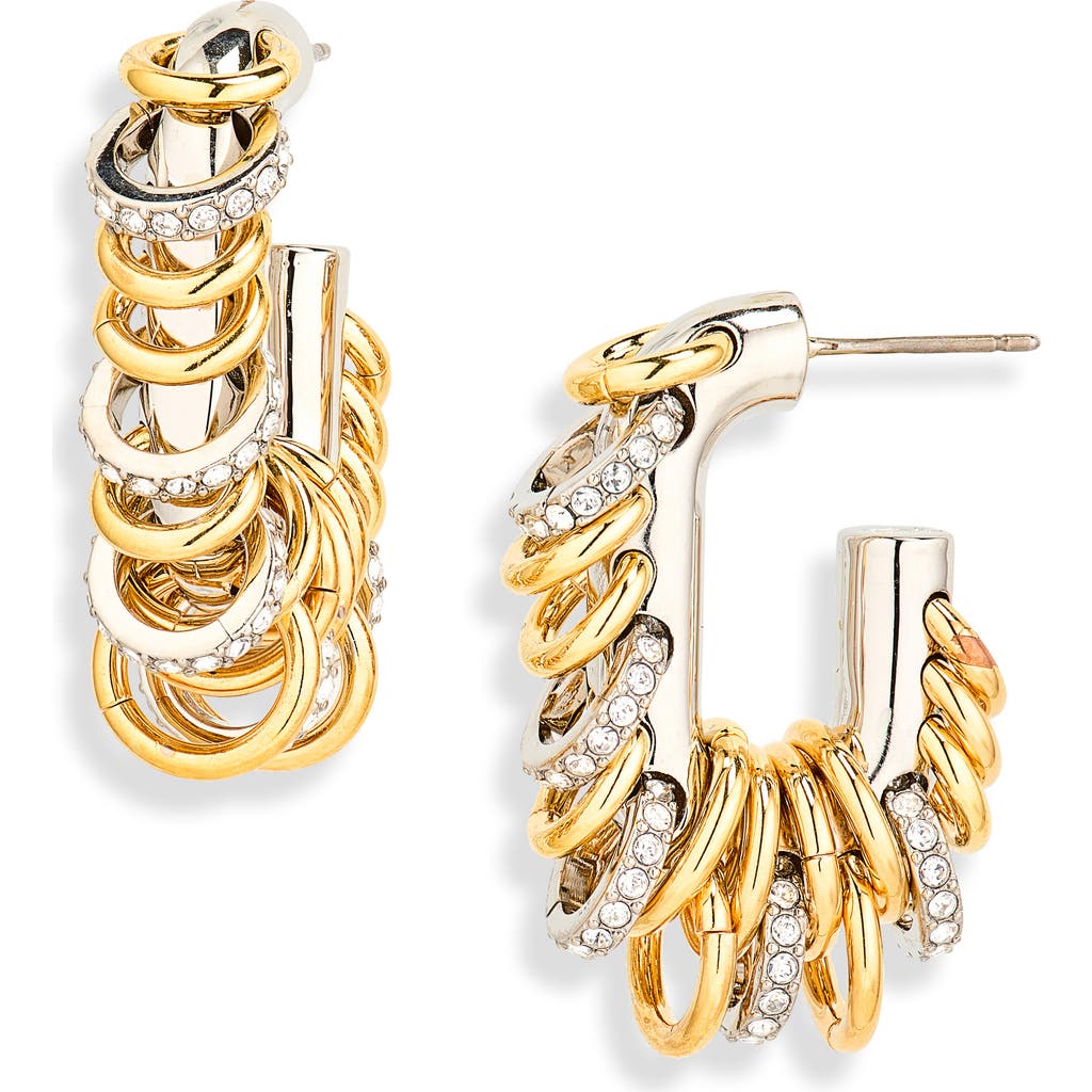 Rabanne Small Punk Xl Link Pierced Mixed Metal Open Oval Hoop Earrings In Gold/silver