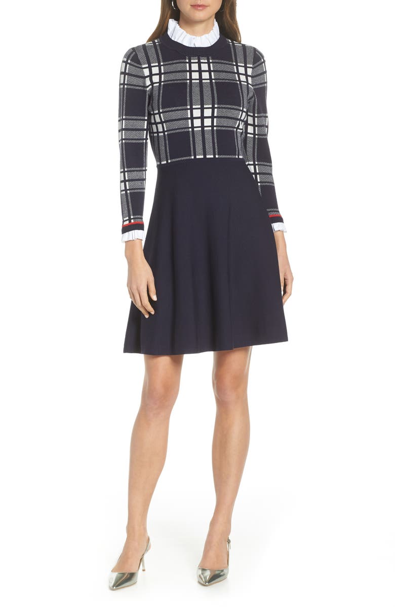 1901 Plaid Bodice Long Sleeve Sweater Dress, Main, color, 
