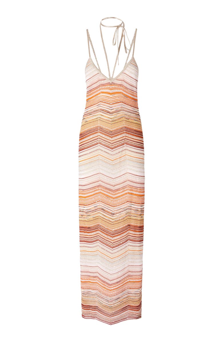 Missoni Long Chevron Lamé Dress With Sequins And Decorative Lace, Alternate, color, Multicoloured