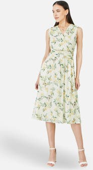 Yumi Floral Print Mesh Stretch Midi Dress