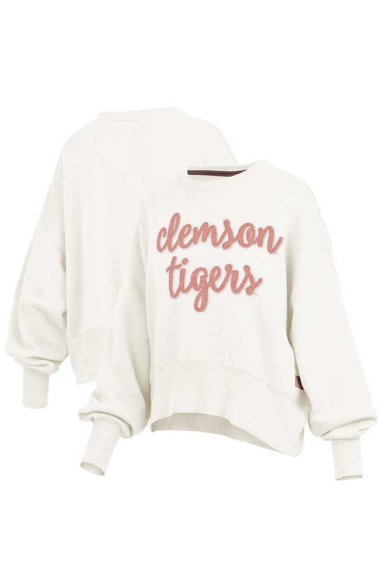 PRESSBOX Women
s Pressbox Cream Clemson Tigers Chelsea Oversized Pullover Sweatshirt, Alternate, color, 