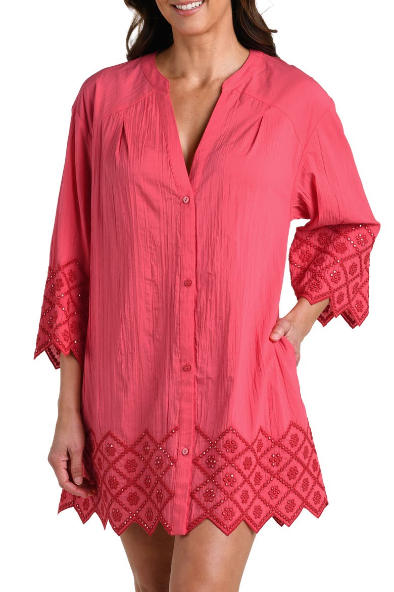Crinkle Collective Cover-Up Minidress, Alternate, color, GUAVA