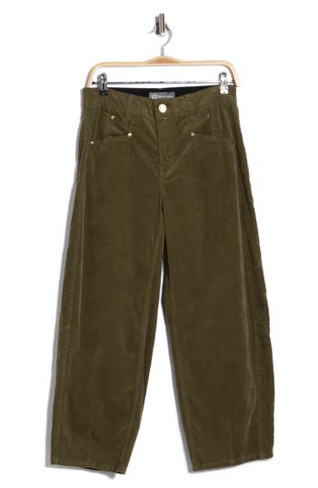 Democracy High Waist Barrel Corduroy Pants In Green