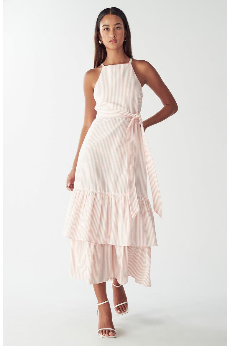 Lou Tiered Dress, Alternate, color, Peach Stripe