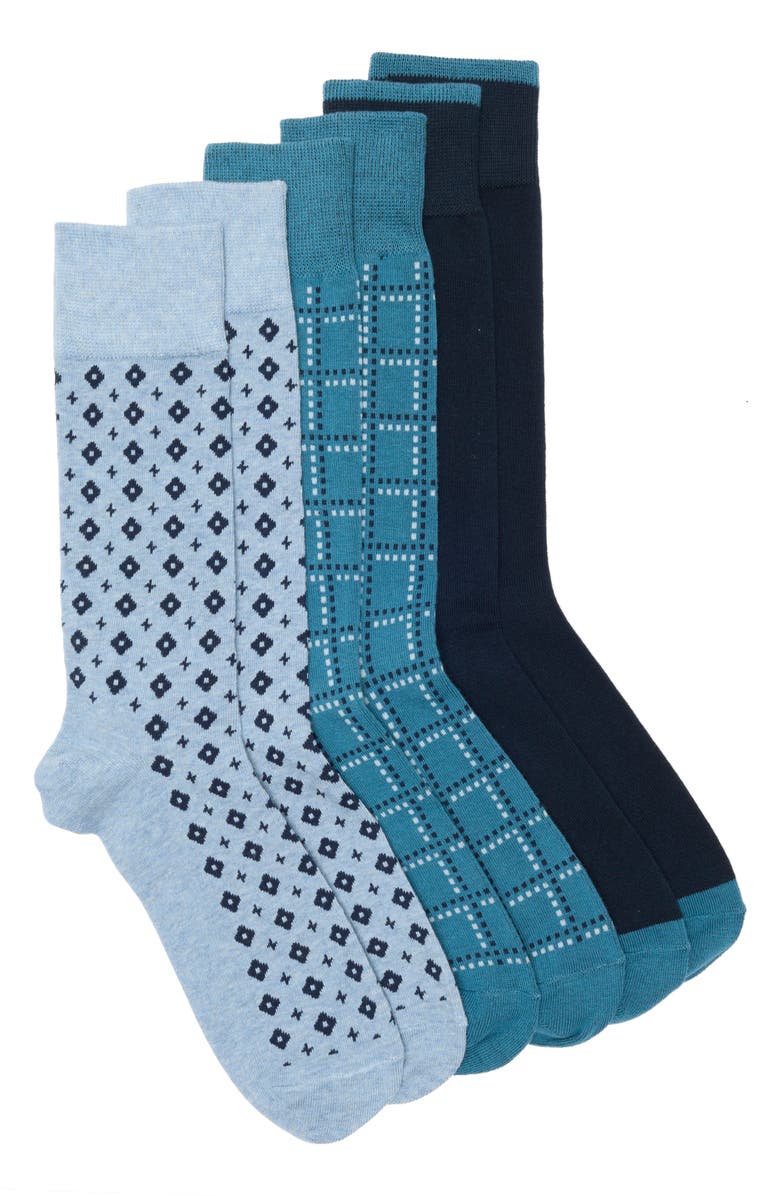 Ted Baker 3-Pack Assorted Dress Socks, Main, color, Blue