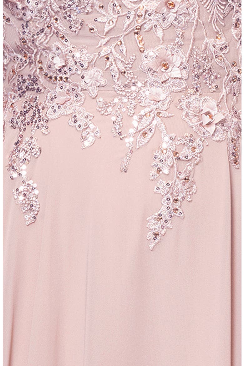 Beaded Mesh Gown, Alternate, color, TAUPE