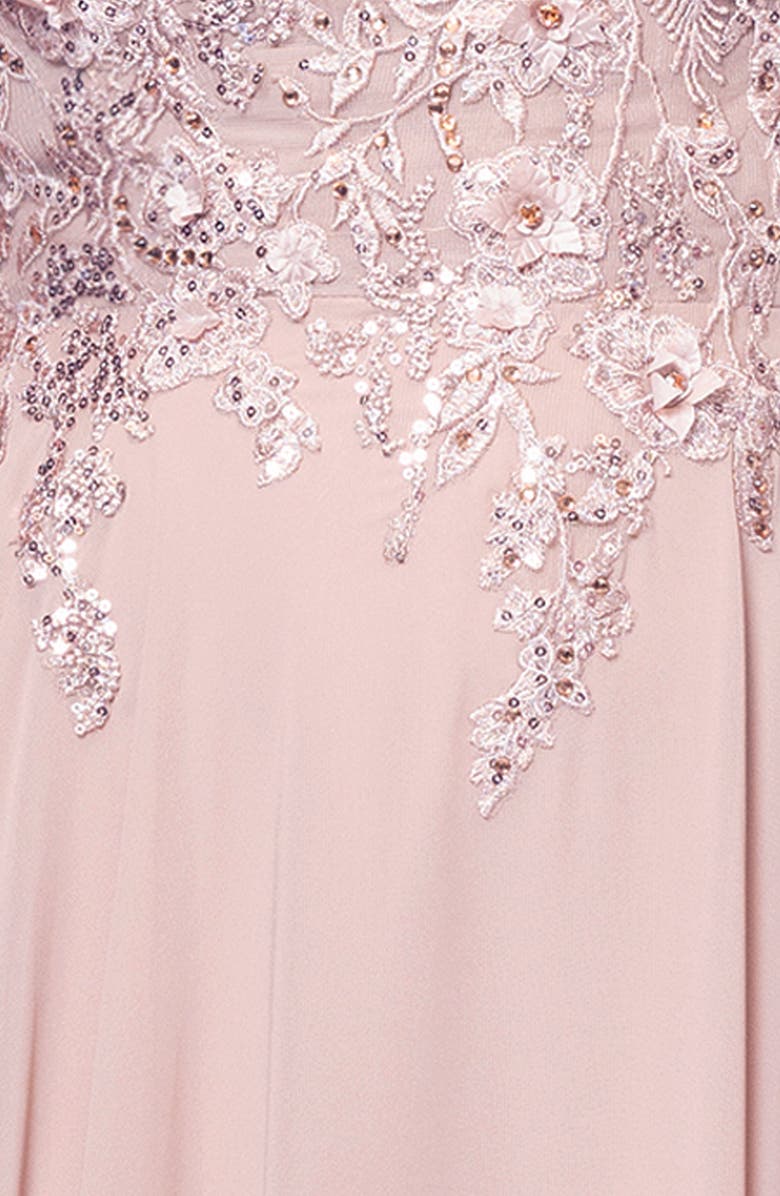 Xscape Evenings Beaded Mesh Gown, Alternate, color, Taupe