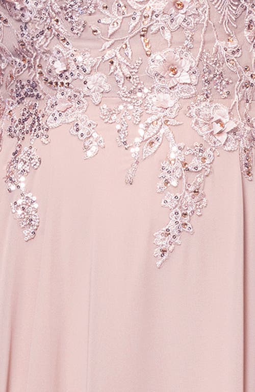 Xscape Evenings Beaded Mesh Gown In Taupe