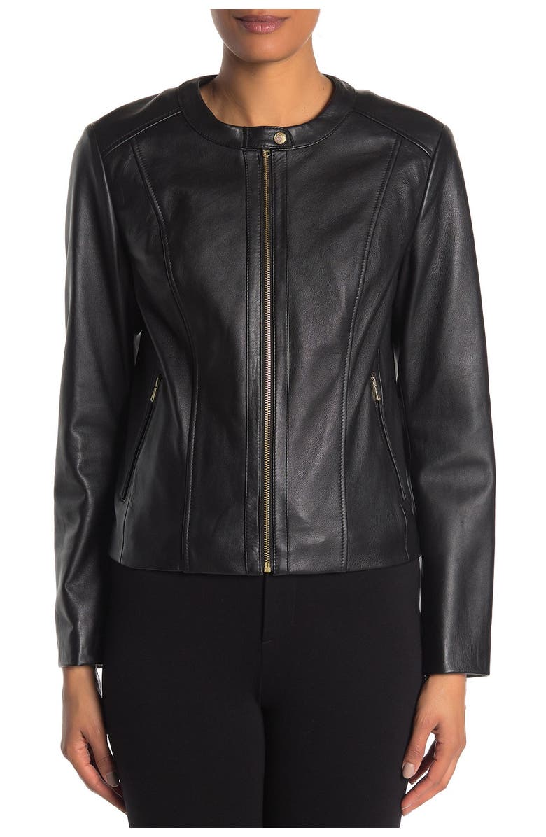 Cole Haan Leather Zip Front Jacket, Alternate, color, 