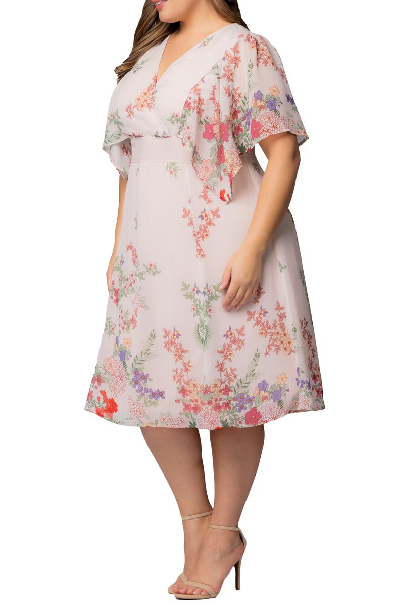Kiyonna Floral Print A-Line Dress, Alternate, color, Cottage Garden Border