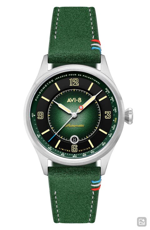 Flyboy Lafayette Automatic 110th Anniversary Limited Edition Leather Strap Watch, 42mm