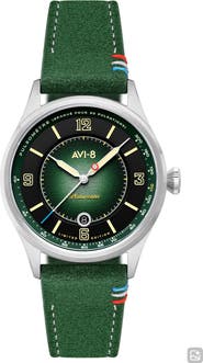 AVI-8 Flyboy Lafayette Automatic 110th Anniversary Limited Edition Leather Strap Watch, 42mm