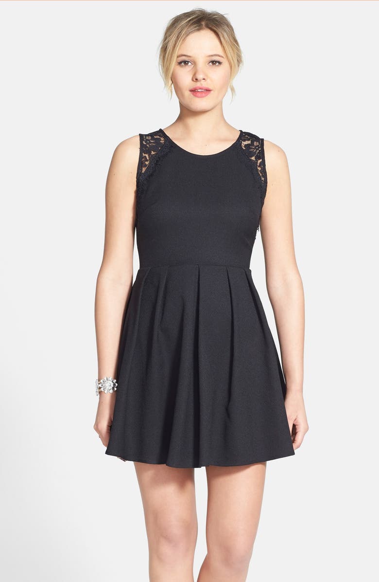 All in Favor Lace Trim Pleated Skater Dress, Alternate, color, 