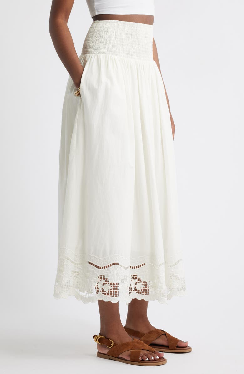 Treasure
Bond Embroidered Eyelet Cotton Smocked Waist Skirt, Alternate, color, Ivory Egret
