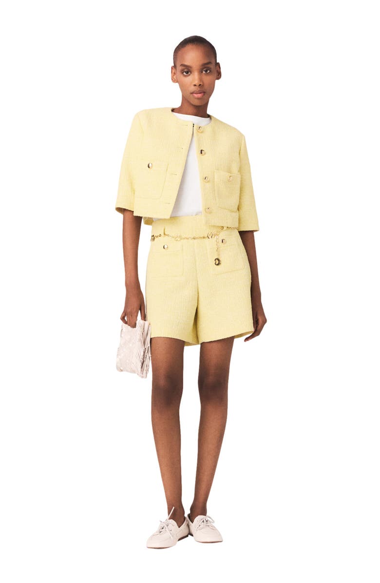maje Tweed shorts, Main, color, Pale Yellow