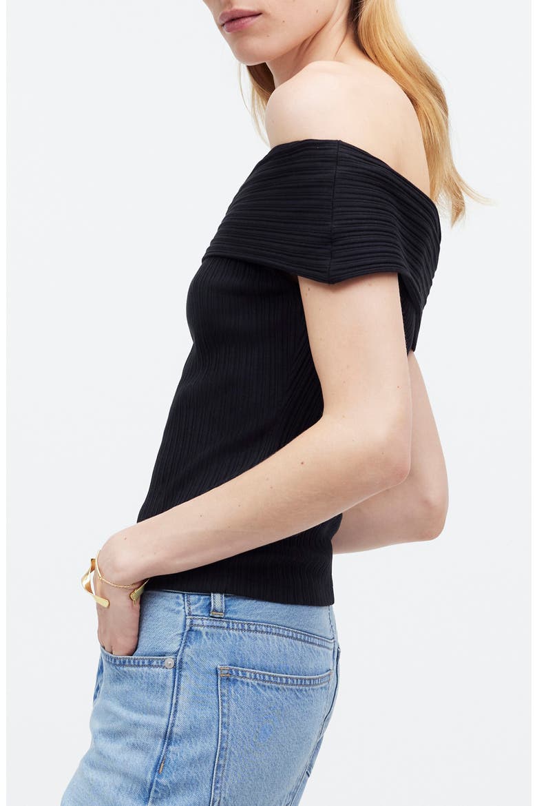 Rib Off the Shoulder Top, Alternate, color, TRUE BLACK