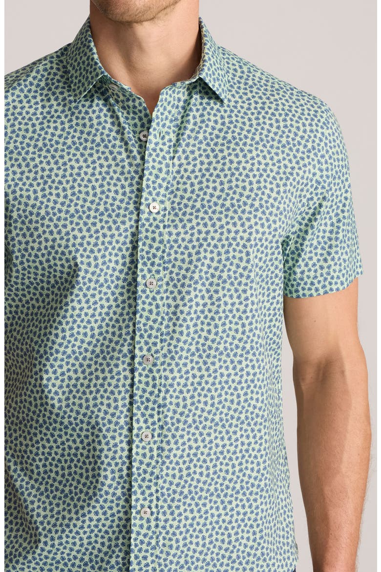 Leaf Print Short Sleeve Performance Button-Up Shirt, Alternate, color, GREEN