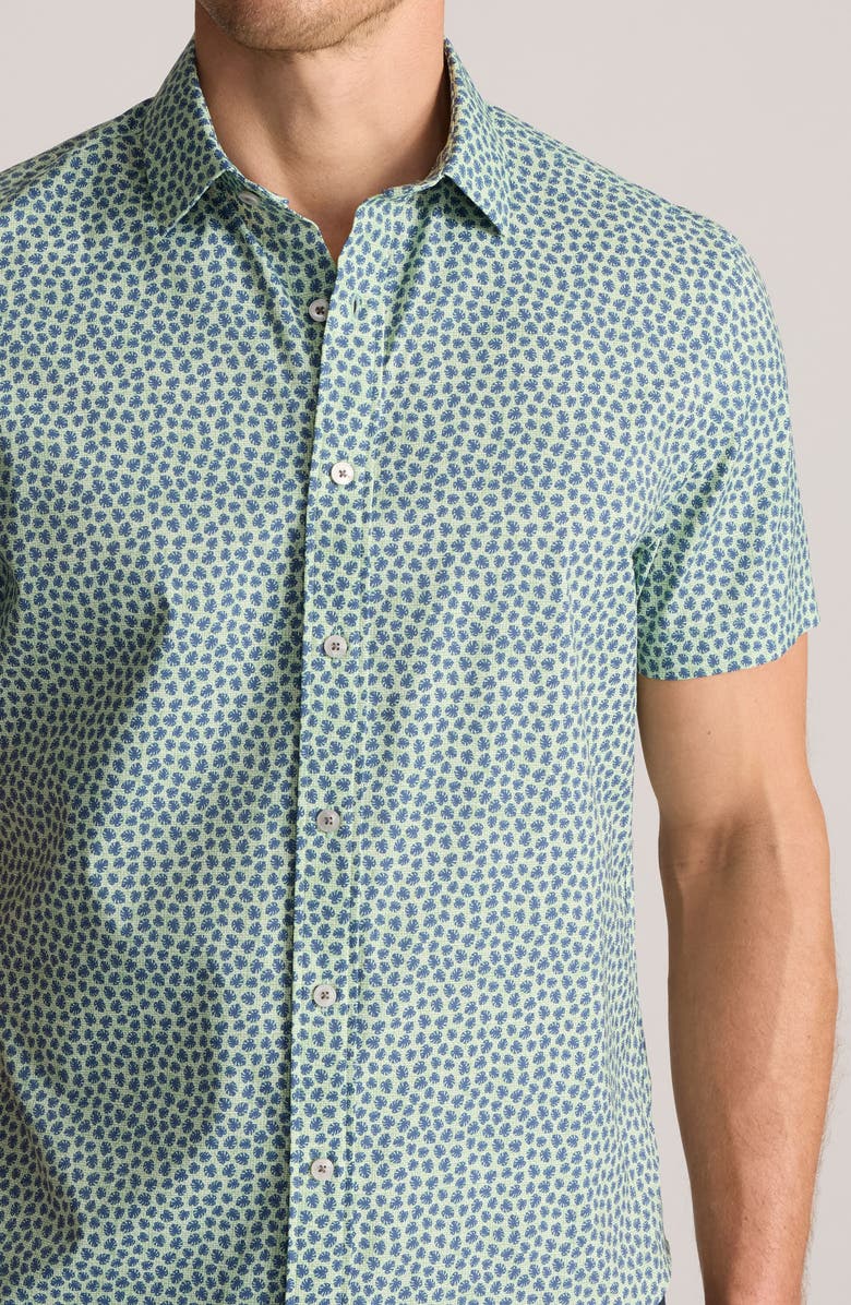 UNTUCKit Leaf Print Short Sleeve Performance Button-Up Shirt, Alternate, color, Green