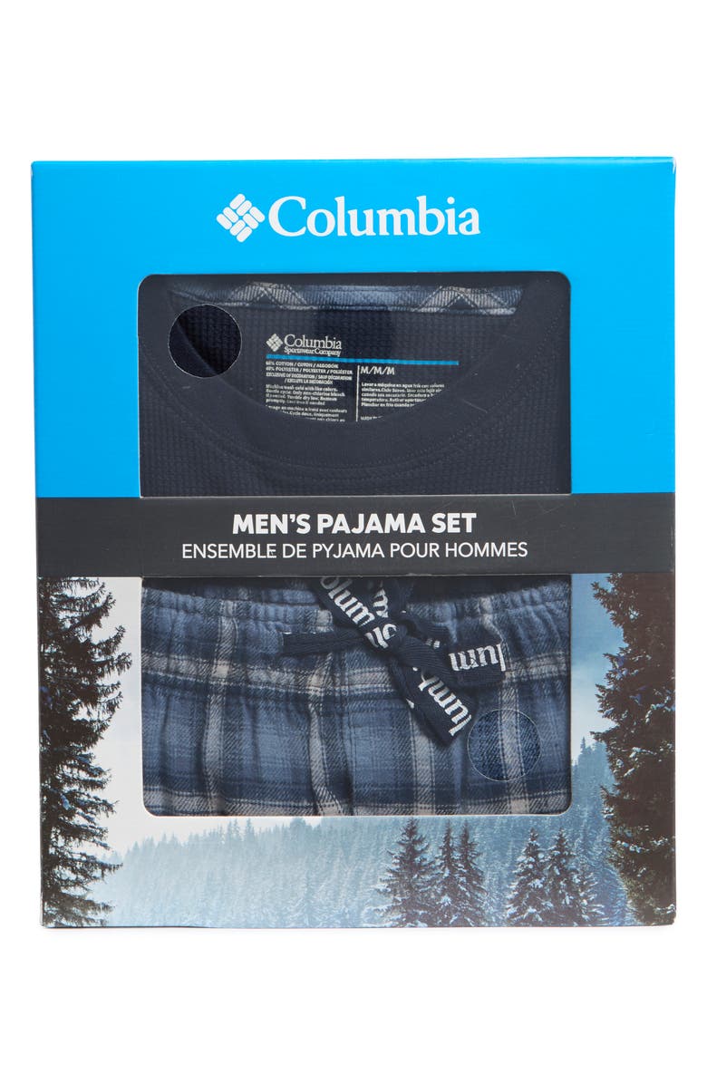 Columbia Long Sleeve Thermal Shirt & Plaid Flannel Pants Pajamas, Alternate, color, Collegiate Nvy/ Swtch Trt