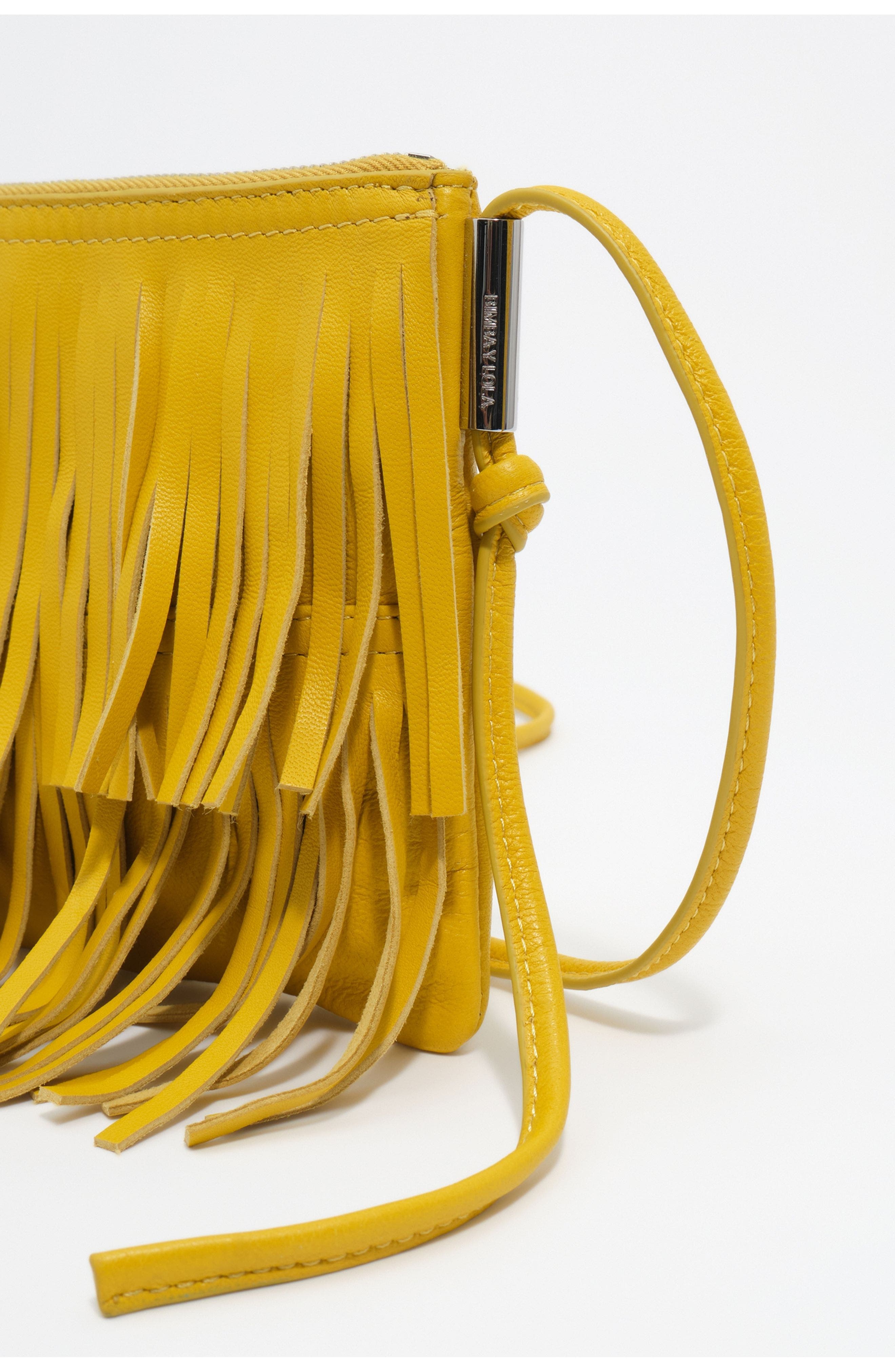 Small Leather Fringed Clutch, Alternate, color, LEMON