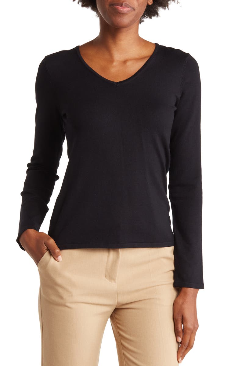 T Tahari V-Neck Knit Sweater, Main, color,