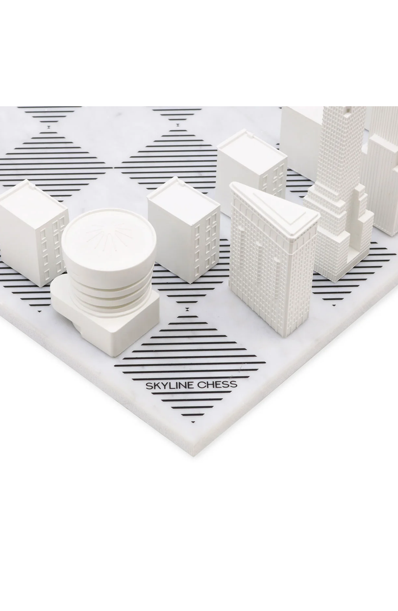 SKYLINE CHESS Chess Set Acrylic New York Edition with Marble Hatch Board, Alternate, color, White