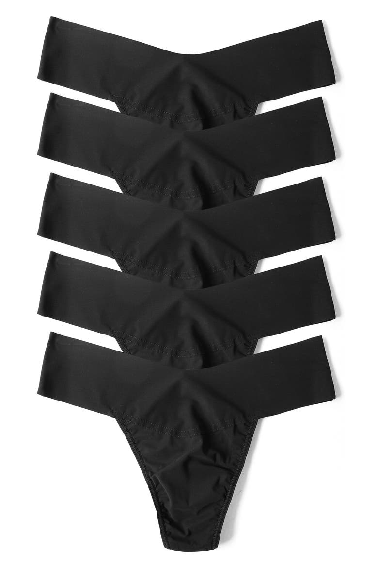 Breathe 5-Pack V-Cut Thongs, Main, color, BLACK