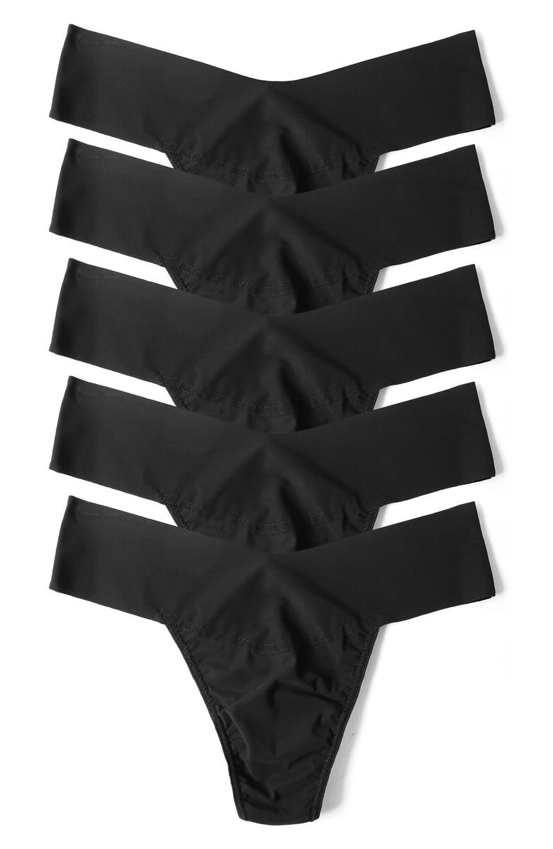 Hanky Panky Breathe 5-Pack V-Cut Thongs, Main, color, Black