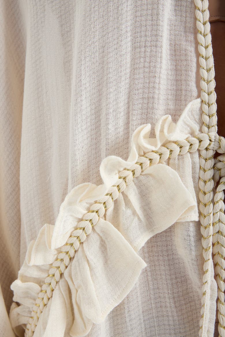 Leora 100% Cotton With Gold Braided Details Maxi Kimono, Alternate, color, Ivory