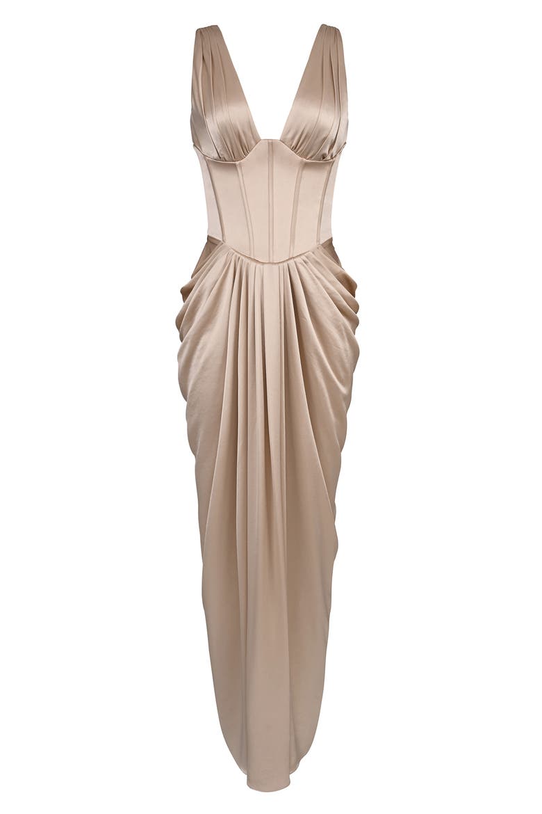 Angeline Satin Corset Gown, Alternate, color, CHAMPAGNE
