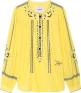Zadig & Voltaire Tigy Long Sleeve Embroidered Cotton Top