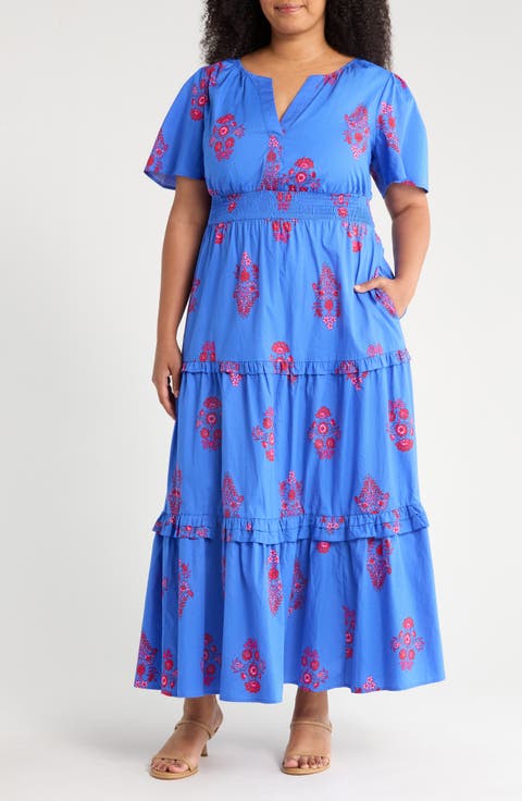 Shayna Floral Palmer Tiered Cotton Poplin Maxi Dress (Plus)