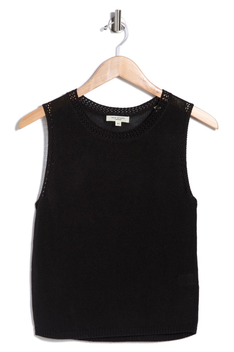 Pointelle Sweater Tank, Alternate, color, BLACK