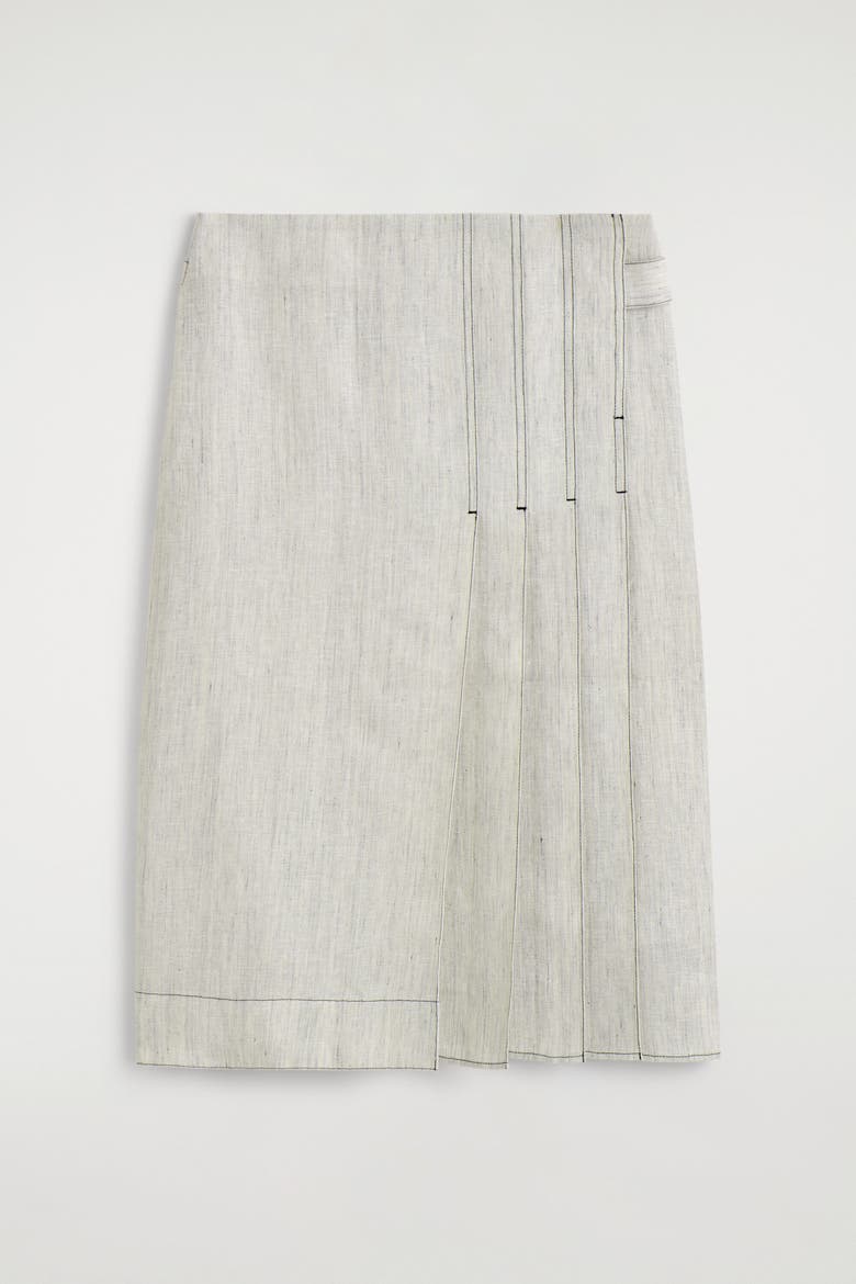 Belted Pleated Linen Midi Skirt, Alternate, color, LIGHT GRAY