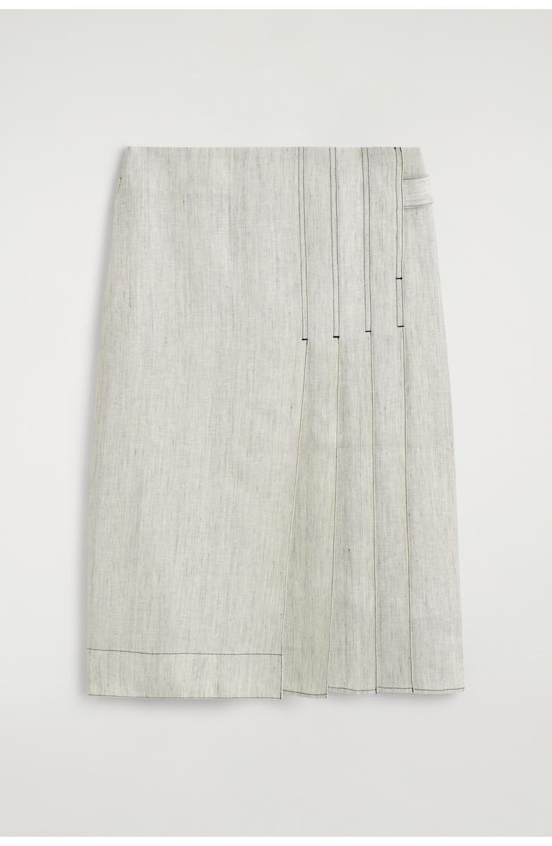 COS Belted Pleated Linen Midi Skirt, Alternate, color, Light Gray