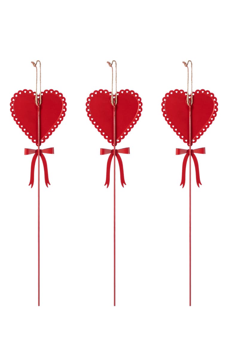 Glitzhome 16"H Set of 3 Valentine's Metal Heart Yard Stake, Alternate, color, Red
