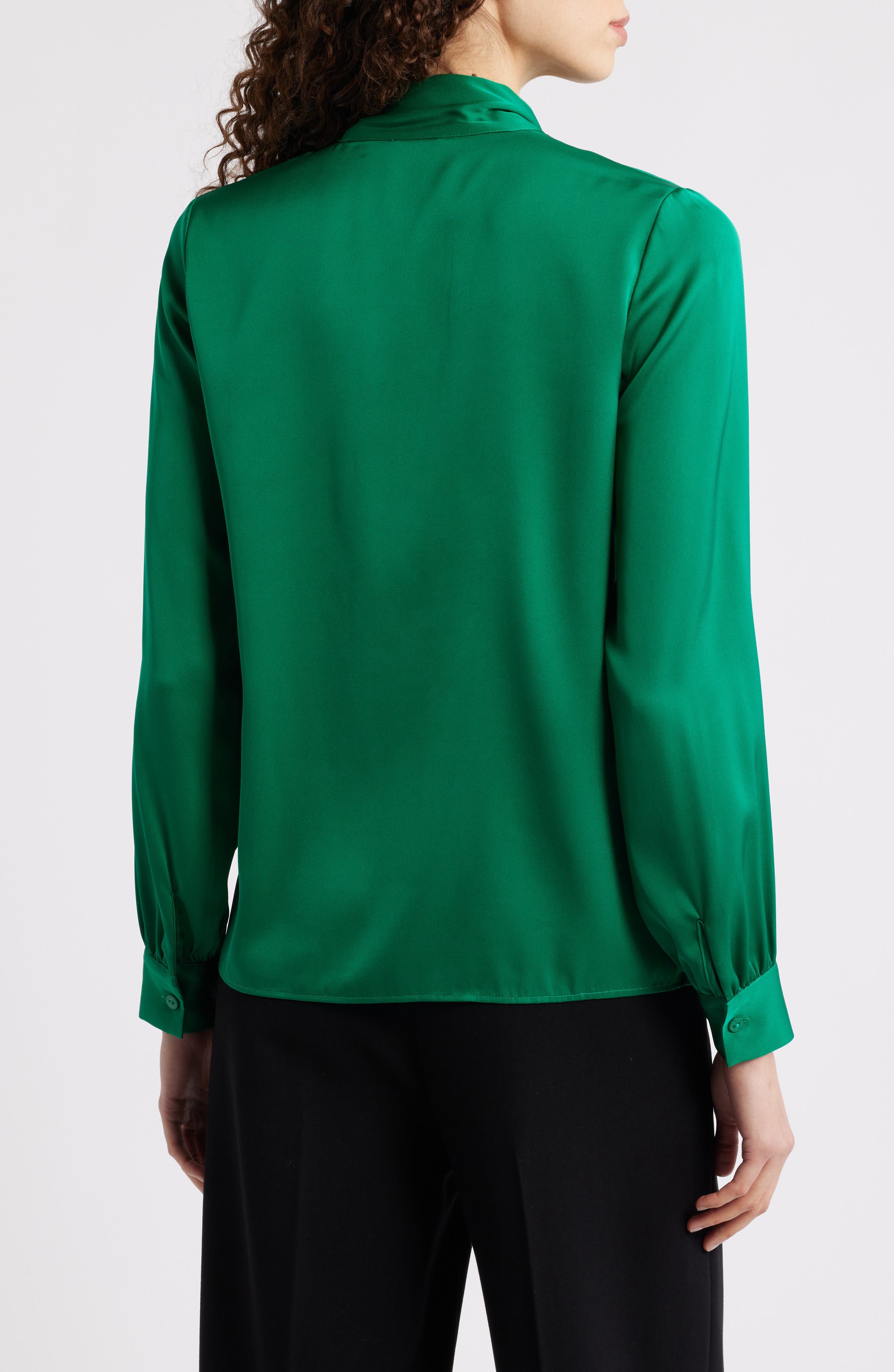 The Nicoletta Tie Neck Silk Stretch Satin Button-Up Shirt - image 2