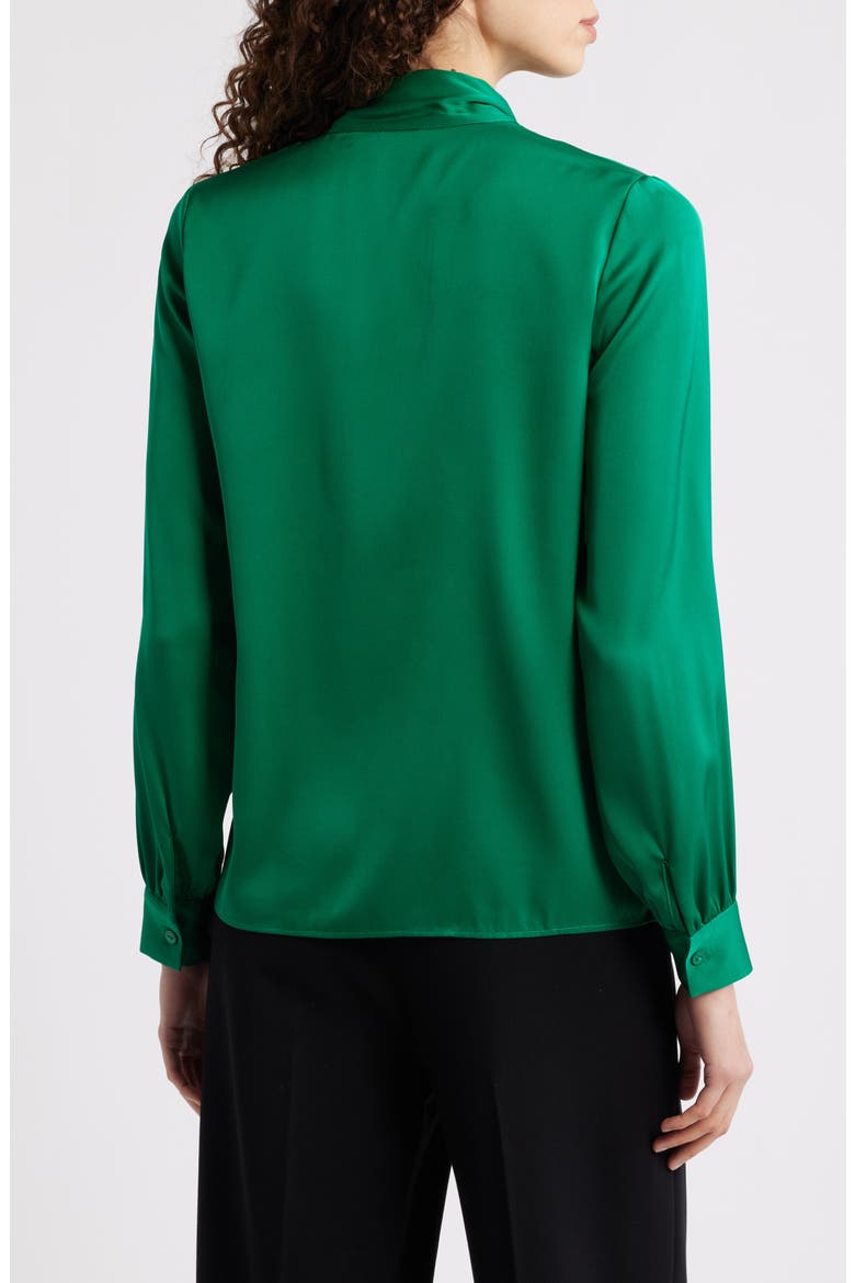 The Nicoletta Tie Neck Silk Stretch Satin Button-Up Shirt, Alternate, color, PARROT GREEN