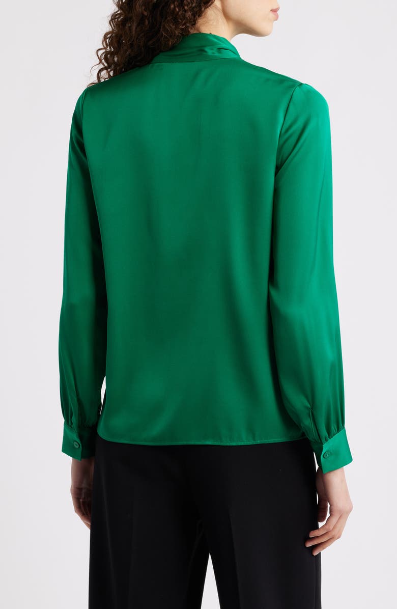 Elie Tahari The Nicoletta Tie Neck Silk Stretch Satin Button-Up Shirt, Alternate, color, Parrot Green