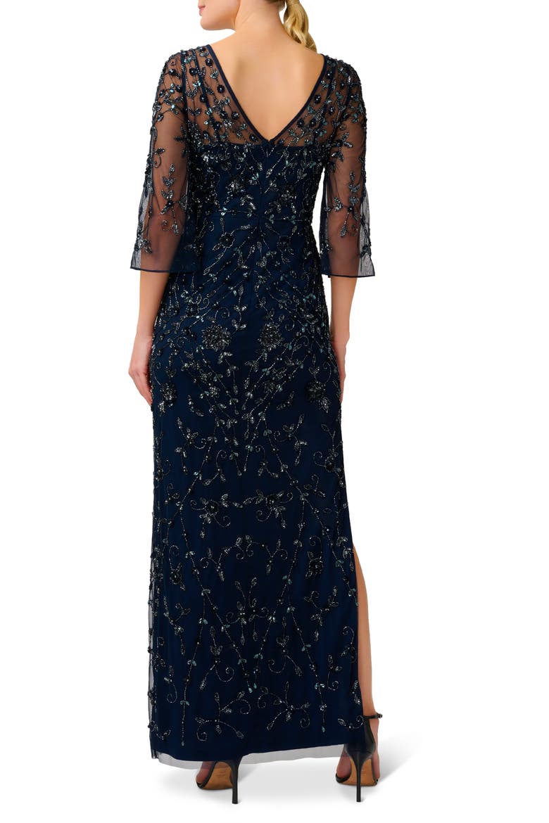 Sequin Beaded Semisheer Column Gown, Alternate, color, MIDNIGHT