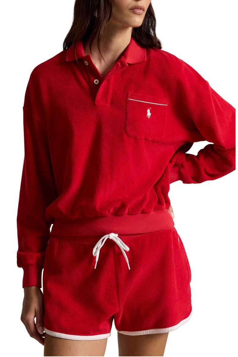 Terry Cloth Polo Sweatshirt, Main, color, RED