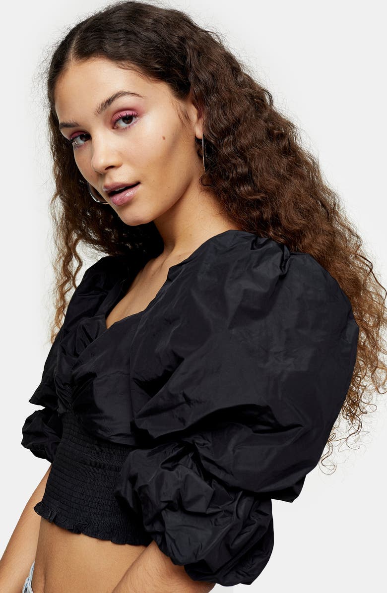 Topshop Puff Sleeve Taffeta Blouse, Alternate, color,