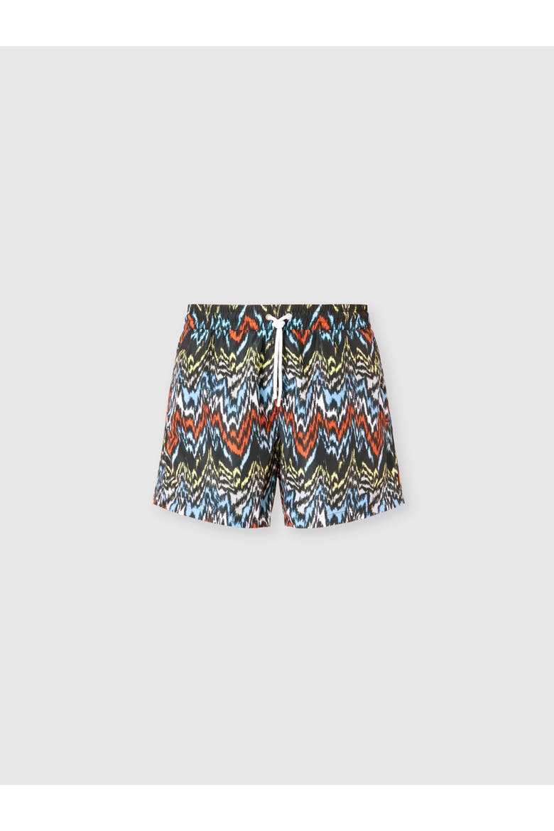 Mid-length Swim Shorts With Abstract Zigzag Print, Main, color, Black & Multicoloured