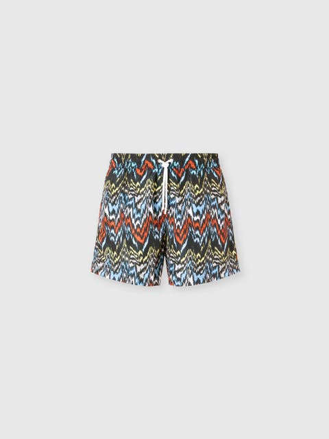 Mid-length Swim Shorts With Abstract Zigzag Print