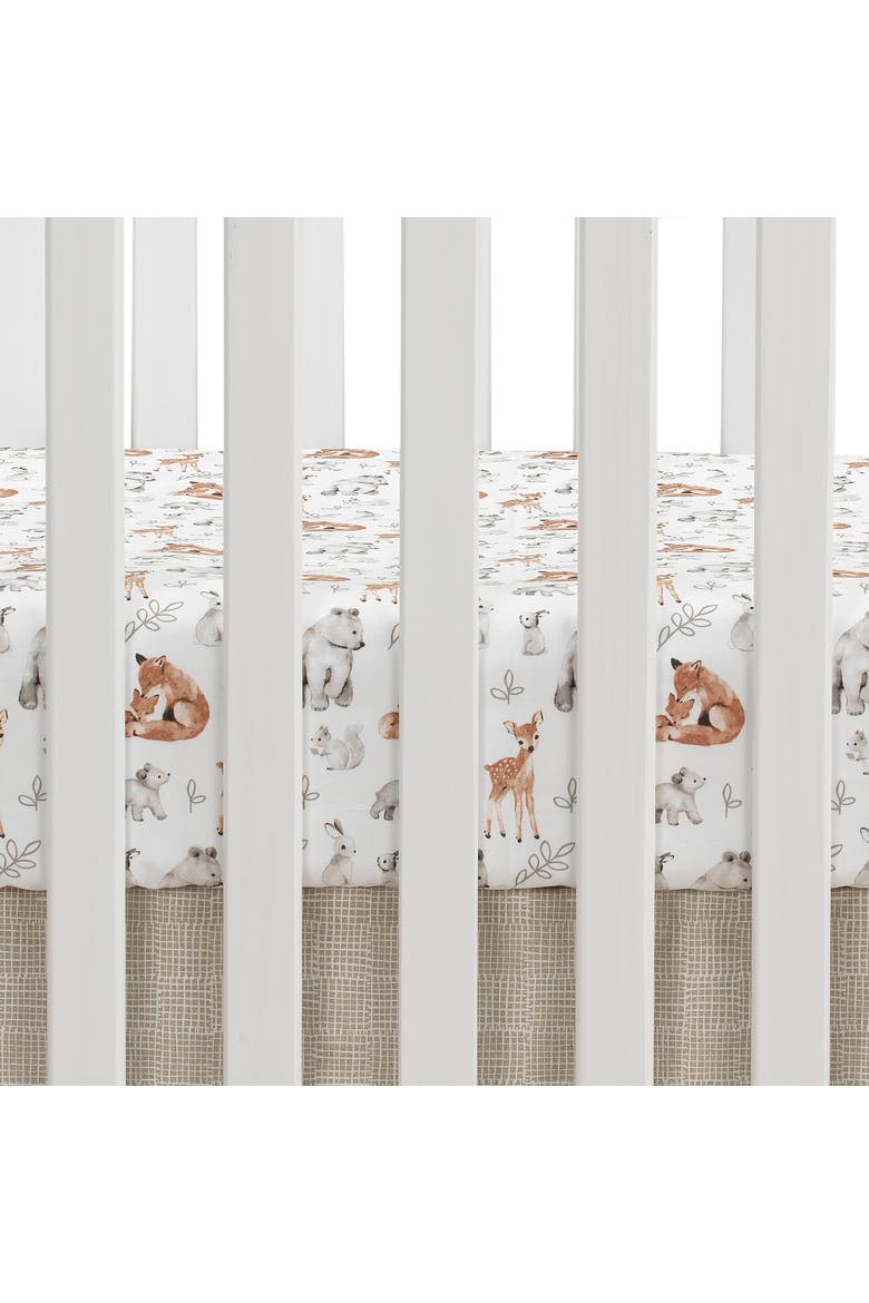Painted Forest Woodland Animals 4-Piece Nursery Baby Crib Bedding Set, Alternate, color, Tan